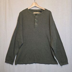 Natural Life Men's XXL Waffle Knit Henley Shirt Olive Green Military Style Flaw